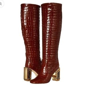 Tory Burch Jessa Cuba Croc Knee High Boots NWOB